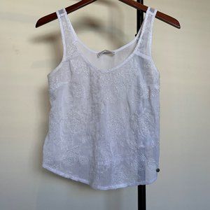 XS A&F Sheer White Beaded Floral Tank Top